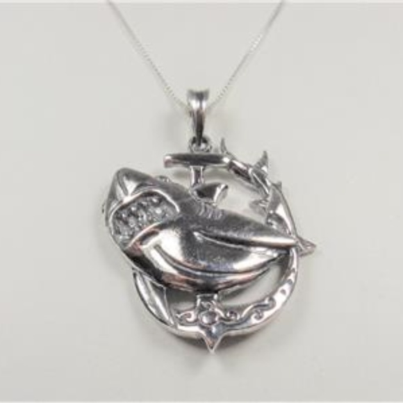 STERLING SILVER MAKO SHARK ANCHOR FISH NECKLACE